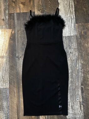 Black Feather-Trim Mini Dress